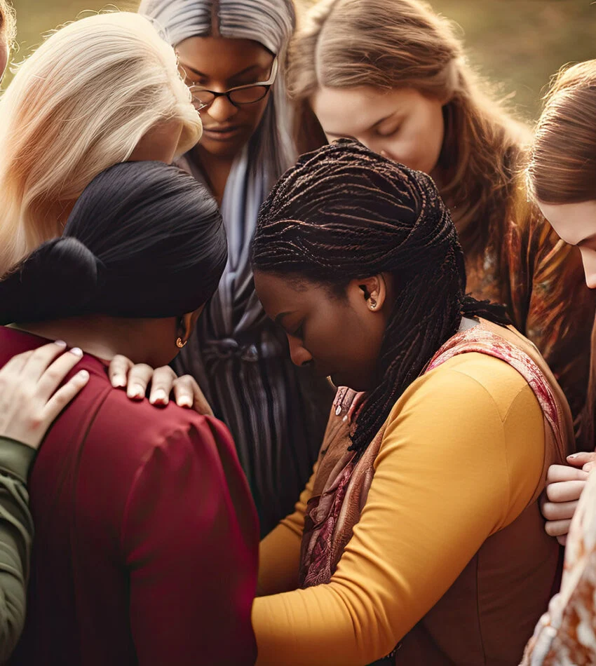 A circle of women praying together